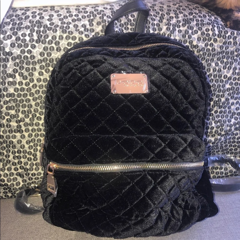 Bebe black velvet backpack